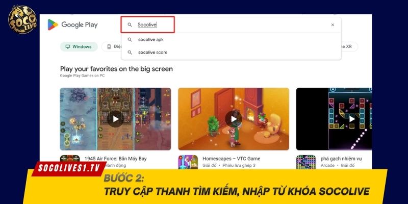Truy cập thanh tìm kiếm và nhập từ khóa