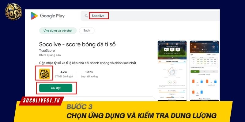 Chọn ứng dụng và kiểm tra dung lượng
